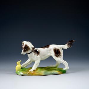 Dog with duckling